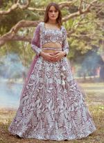 Sattin Lavender Wedding Wear Stone Beads Work Lehenga Choli